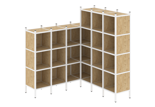 Стеллаж угловой внутренний вариант 50 Европа, цвет тиквуд светлый + белый