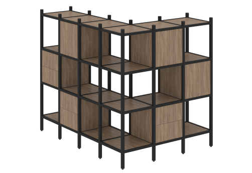 Стеллаж угловой внешний вариант 52 Европа, цвет дуб аризона + черный