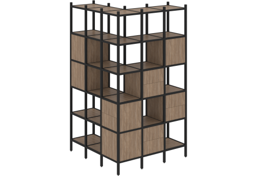 Стеллаж угловой внешний вариант 53 Европа, цвет дуб аризона + черный