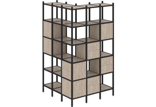 Стеллаж угловой внешний вариант 53 Европа, цвет дуб аттик + черный