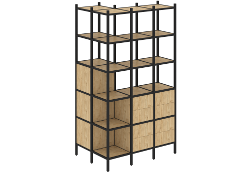 Стеллаж угловой внешний вариант 54 Европа, цвет тиквуд светлый + черный