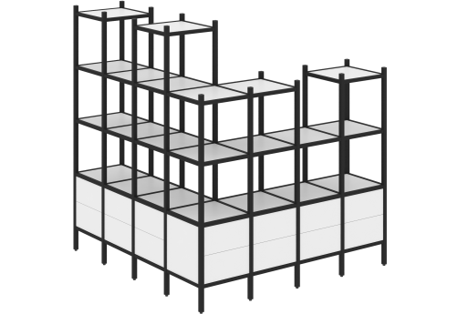 Стеллаж угловой внешний вариант 55 Европа, цвет белый бриллиант + черный