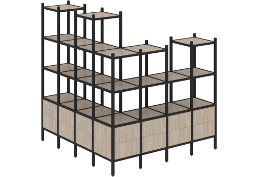 Стеллаж угловой внешний вариант 55 Европа, цвет дуб аттик + черный