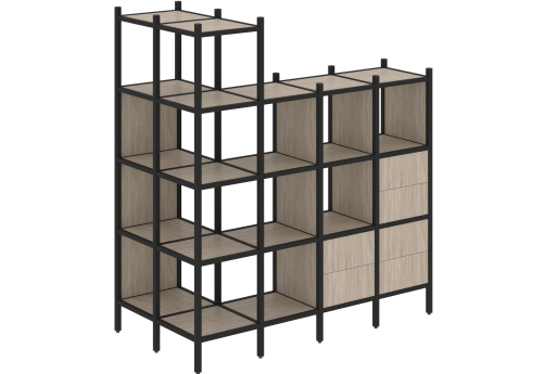 Стеллаж угловой внешний вариант 57 Европа, цвет дуб аттик + черный