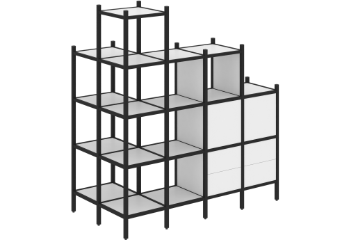 Стеллаж угловой внешний вариант 58 Европа, цвет белый бриллиант + черный