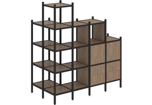 Стеллаж угловой внешний вариант 58 Европа, цвет дуб аризона + черный