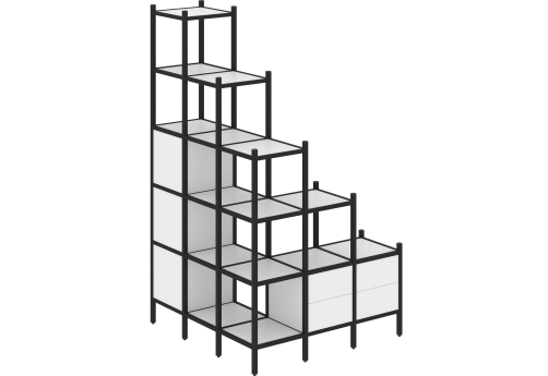 Стеллаж угловой внешний вариант 59 Европа, цвет белый бриллиант + черный