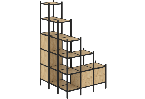 Стеллаж угловой внешний вариант 59 Европа, цвет тиквуд светлый + черный