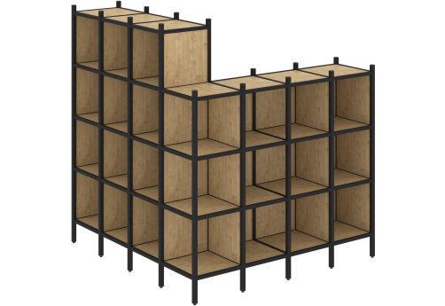 Стеллаж угловой внешний вариант 60 Европа, цвет тиквуд светлый + черный