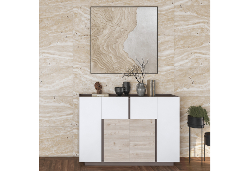 Шкаф хедлайнер Кронберг, цвет белый + дуб + вольфрам