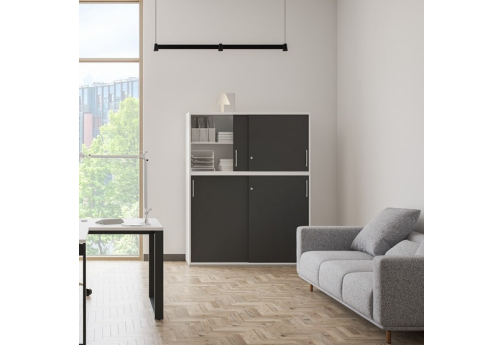 Шкаф-купе 3 уровня + антресоль-купе 2 уровня Фламинго, цвет белый + антрацит