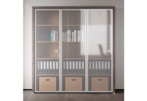 Шкаф для бумаг со стеклом Челси, цвет вяз + бетон темный