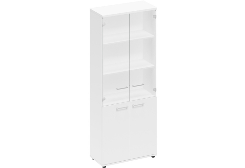 Шкаф высокий широкий (3 полки под стеклом) Авилла, цвет белый премиум