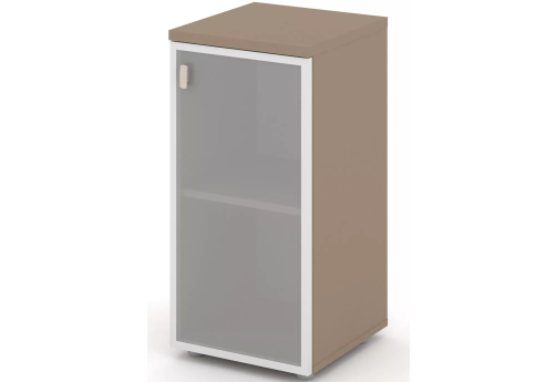 Шкаф низкий узкий со стеклом в раме правый, цвет латте