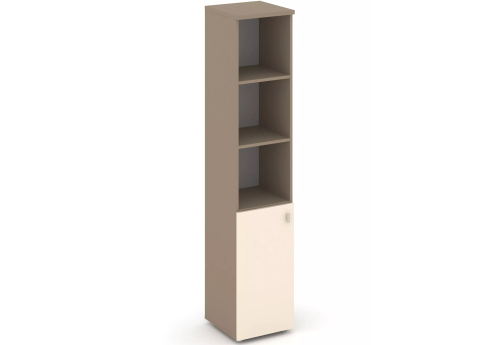 Шкаф высокий узкий левый (3 открытые полки), цвет латте + сатин