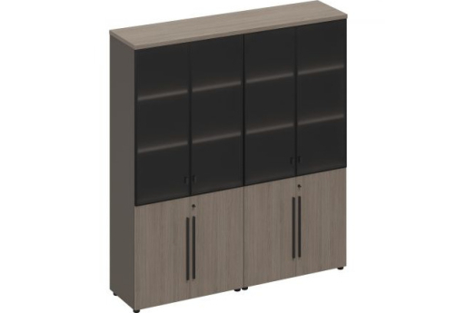 Шкаф для документов со стеклянными дверями (стенка из 2 шкафов) Британия, цвет дуб + серый