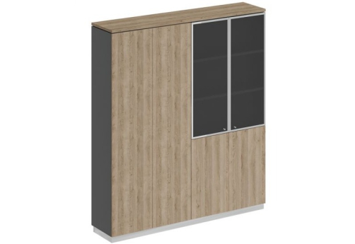 Шкаф закрытый со стеклом Римини, цвет дуб светлый + антрацит + дуб светлый