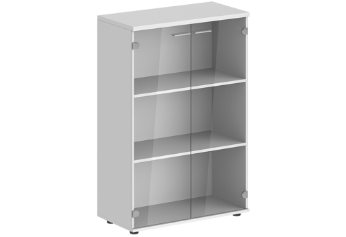 Шкаф средний 2 двери со стеклом с задней стенкой ЛДСП Индиго Вуд, цвет белый