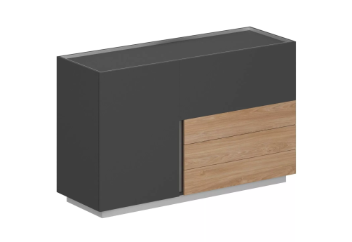 Шкаф (3 ящика и 2 распашных фасада) правый, цвет оникс серый + гикори