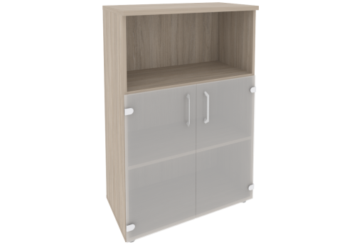 Шкаф средний широкий (1 открытая полка и 2 полки под стеклом), цвет дуб аттик