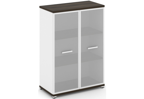 Шкаф одна широкая секция 3 ниши (2 фасада стекло белое матовое в раме, 3 ниши) Динен, цвет дуб мали-белый