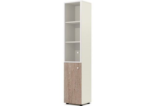 Шкаф высокий узкий (3 полки под стеклом в раме) Некста, цвет дуб + беж