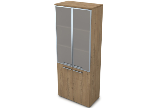 Шкаф высокий (3 полки под стеклом в раме) Платинум Персонал, цвет тиковое дерево