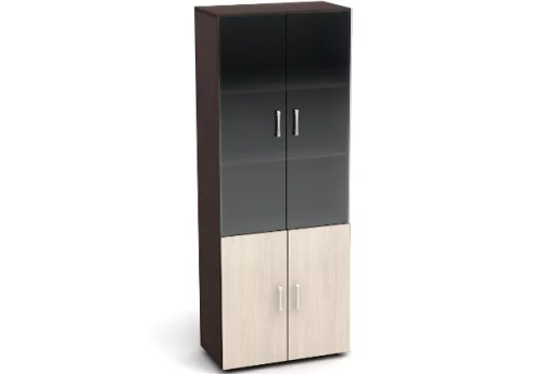 Шкаф высокий со стеклом, цвет дуб молочный + венге