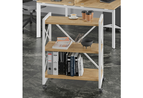 Стеллаж на колесных опорах Европа, цвет тиквуд светлый + белый