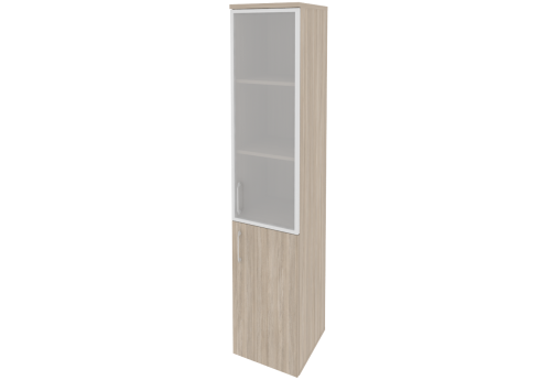 Шкаф высокий узкий правый (3 полки под стеклом в раме), цвет дуб аттик
