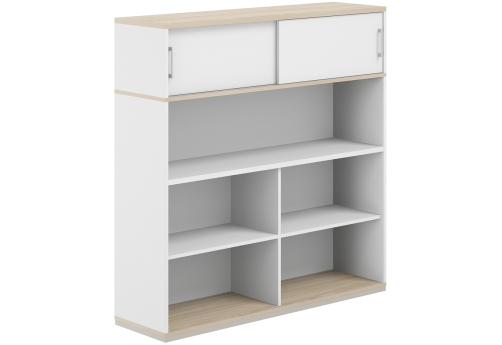 Стеллаж-комбо 1-сторонний с антресолью с экраном ЛДСП Фламинго, цвет белый + акация