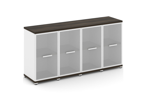 Шкаф четыре узкие секции 2 ниши (4 фасада стекло белое матовое в раме, 2 ниши) Динен, цвет дуб мали-белый