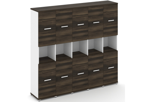 Шкаф пять узких секций 5 ниш (5 фасадов ЛДСП, 2 ниши + 5 фасадов ЛДСП, 2 ниши) Динен, цвет дуб мали-белый