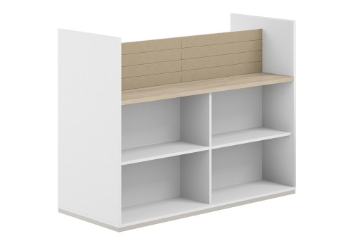 Стеллаж-комбо 2-сторонний с экраном тканевым низким Фламинго, цвет белый + акация + бежевый