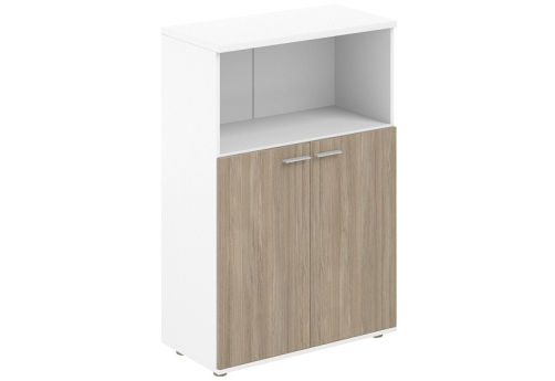 Шкаф средний с нишей 2 двери с задней стенкой HDF Индиго Вуд, цвет белый + дуб темный