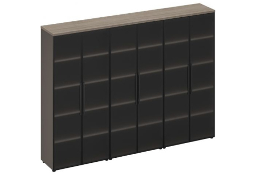 Шкаф для документов со стеклянными высокими дверями Британия, цвет дуб + серый