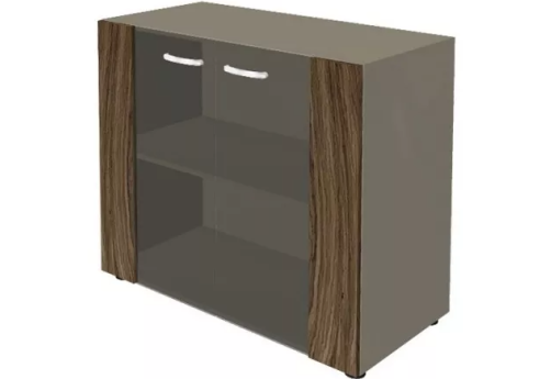 Шкаф низкий со стеклянными фасадами, цвет темный мокко