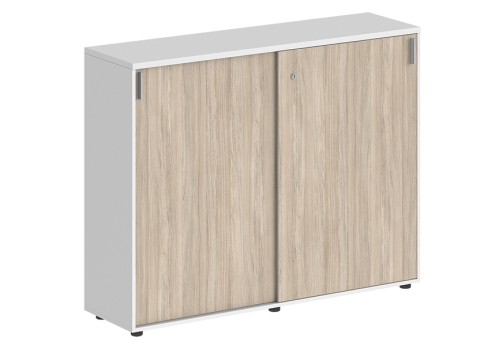 Шкаф-купе средний с замком Индиго Вуд, цвет белый + дуб светлый