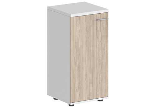 Шкаф низкий с задней стенкой ЛДСП левый Индиго Вуд, цвет белый + дуб светлый