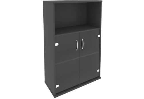Шкаф средний широкий (1 открытая полка, со стеклом) Нотте, цвет антрацит