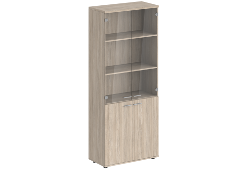 Шкаф высокий 4 двери со стеклом с задней стенкой HDF Индиго Вуд, цвет дуб светлый