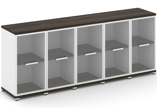 Шкаф пять узких секций 2 ниши (5 фасадов стекло прозрачное в раме, 2 ниши) Динен, цвет дуб мали-белый