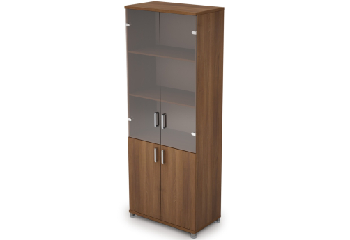 Шкаф высокий широкий (3 полки под стеклом), цвет шамони темный