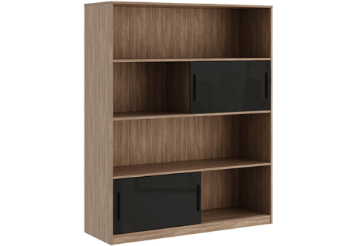 Стеллаж высокий с глянцевым фасадом Виенсо, цвет дуб + черный