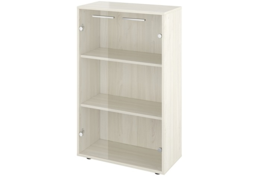 Шкаф низкий широкий со стеклом, цвет скандинавское дерево