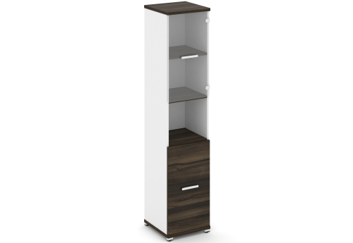 Шкаф одна узкая секция 5 ниш (фасад ЛДСП, 2 ниши + фасад стекло прозрачное, 2 ниши) Динен, цвет дуб мали-белый