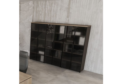 Шкаф для документов со стеклянными высокими дверями Британия, цвет дуб + серый