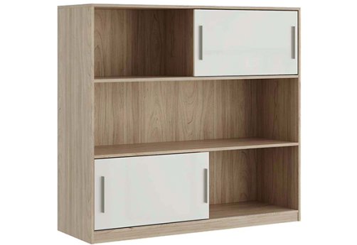 Стеллаж средний с глянцевым фасадом Виенсо, цвет вяз + белый