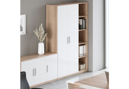 Группа шкафов с глянцевым фасадом Виенсо, цвет вяз + белый