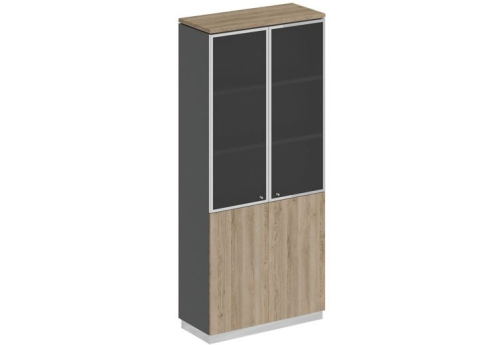 Шкаф для документов со стеклом Римини, цвет дуб светлый + антрацит + дуб светлый
